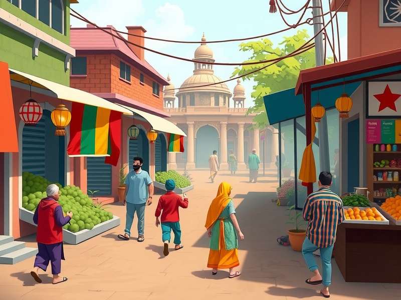 Guwahati Swindling Stars gameplay screenshot showing vibrant Indian market scene